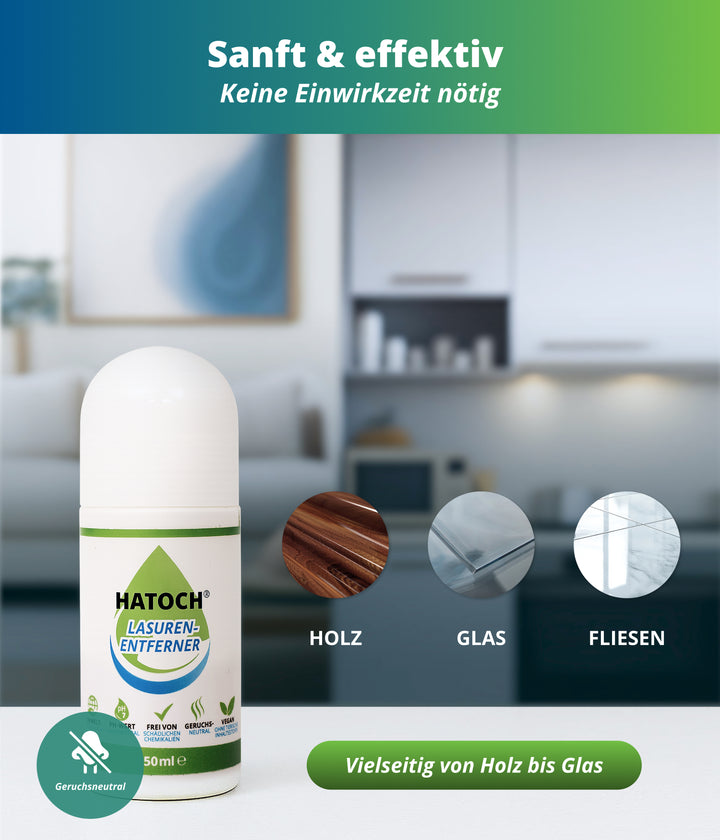 HATOCH® Lasuren-Entferner 50ml - Lösemittelfrei für Glas & Kunststoff