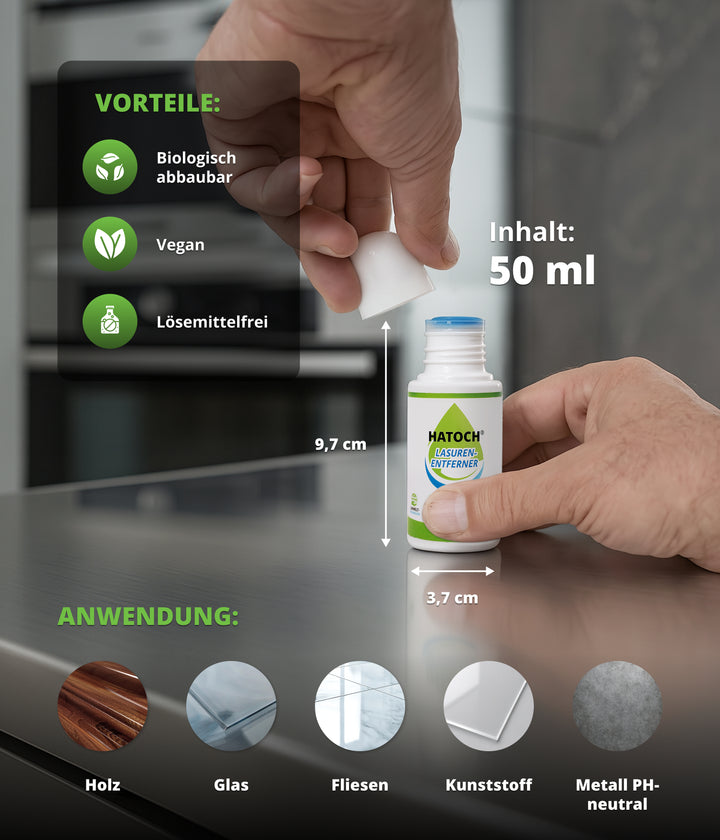 HATOCH® Lasuren-Entferner 50ml - Lösemittelfrei für Glas & Kunststoff