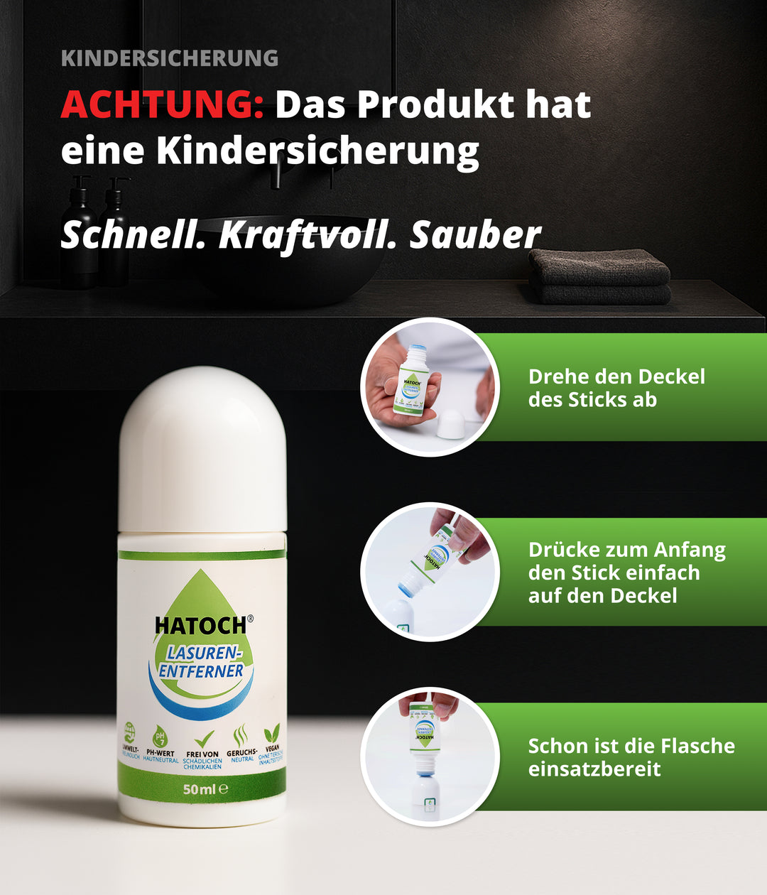 HATOCH® Lasuren-Entferner 50ml - Lösemittelfrei für Glas & Kunststoff